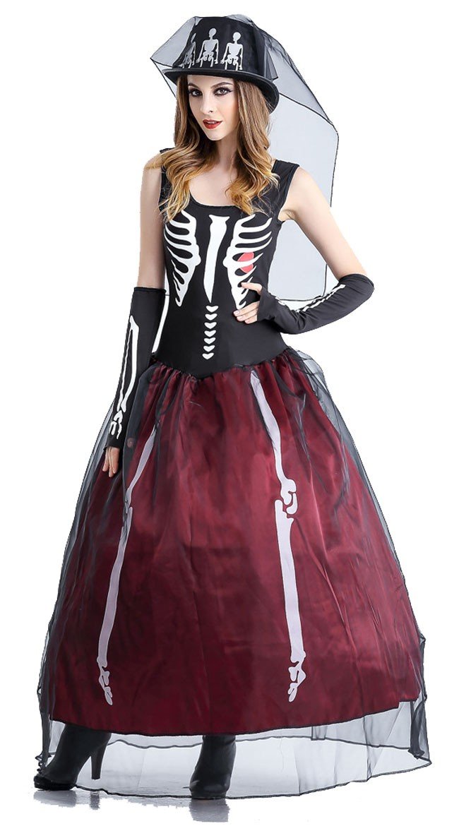 Ms. Bones Skjelett Kostyme HalloweenKostyme Dame