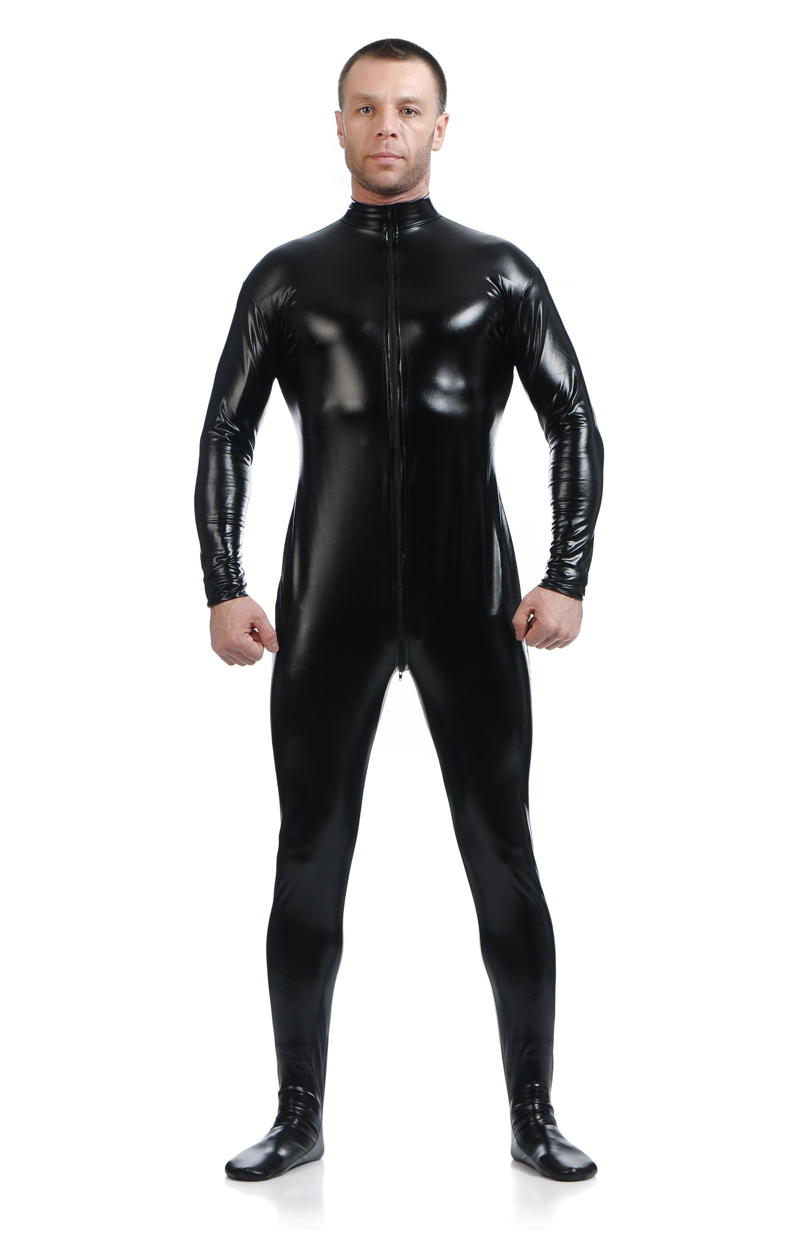 Metallisk Skinsuits Herre Morphsuits Uten Hette Svart