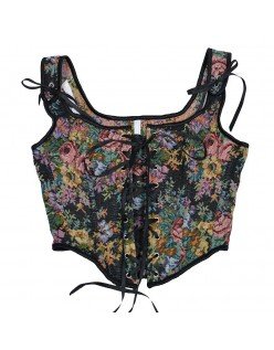 Vintage Blomstermønster Korsettopp Med Svart Korsettsnøring Elegant Vest Korsett