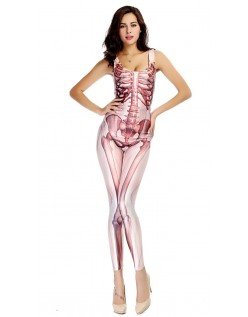 3D Halloween Skjelett Kostyme Bodysuit Rosa