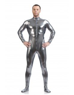 Metallisk Skinsuits Herre Morphsuits Uten Hette Grå