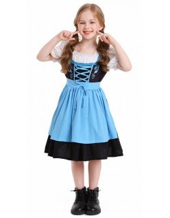 Barn Dirndl Kjole Blå Tradisjonell Oktoberfest Kostyme Jente Tyrolerkjole