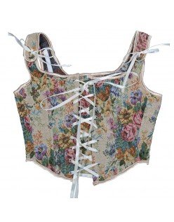 Vintage Blomstermønster Korsettopp Med Hvit Korsettsnøring Elegant Vest Korsett