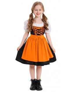 Barn Dirndl Kjole Oransje Tradisjonell Oktoberfest Kostyme Jente Tyrolerkjole