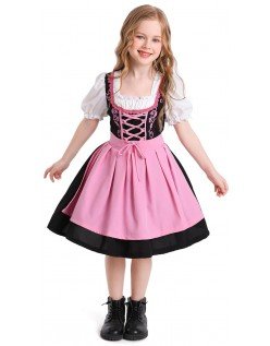 Barn Dirndl Kjole Rosa Tradisjonell Oktoberfest Kostyme Jente Tyrolerkjole