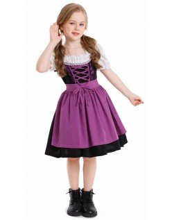 Barn Dirndl Kjole Lilla Tradisjonell Oktoberfest Kostyme Jente Tyrolerkjole
