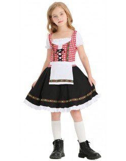 Rutetrykk Barn Tyrolerkjole Svart Tradisjonell Oktoberfest Kostyme Jente