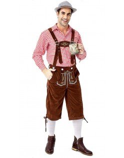 Herre Tradisjonell Bayersk Oktoberfest Lederhosen Kostyme Rød Brun