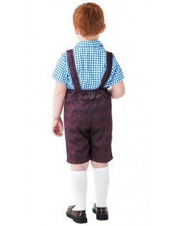 Gutter Oktoberfest Lederhosen Barn Blå Pledd Shirt Tradisjonelt Tyroler Kostyme