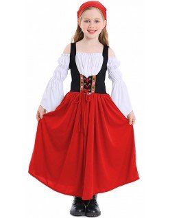 Oktoberfest Kostyme Barn Rød Lang Tyrolerkjole Jente Viktoriansk Stuepikekostyme