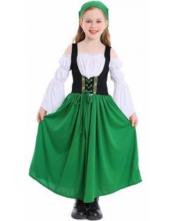 Oktoberfest Kostyme Barn Grønn Lang Tyrolerkjole Jente Viktoriansk Stuepikekostyme