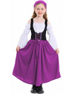 Oktoberfest Kostyme Barn Lilla Lang Tyrolerkjole Jente Viktoriansk Stuepikekostyme