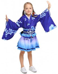 Barn Japansk Geisha Inspirert Kimono Kostyme Blå