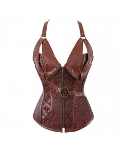 Halternekk Metall Steampunk Korsett Gotisk Skinn Overbystekorsett Vest Brun