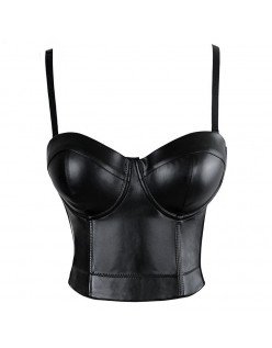 PU Lær Steampunk Korsett Topper for Kvinner Svart Bustier