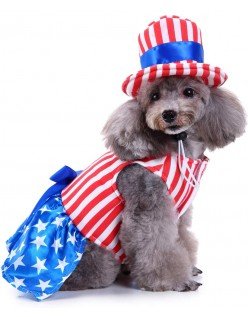 USA Flagg Hund Kostyme For Jenter Ferie Katteklær Med Hatt Hundeklær