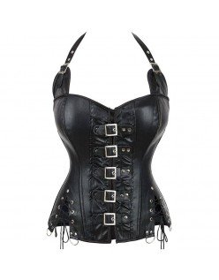 Svart Skinn Underbust Korsett Grime Skulderstropp