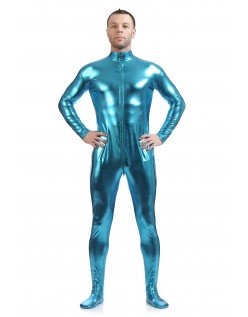 Metallisk Skinsuits Herre Morphsuits Uten Hette Lyseblå