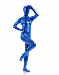 Morphsuits Dame Heldekkende Metallic Skinnende Drakt Blå