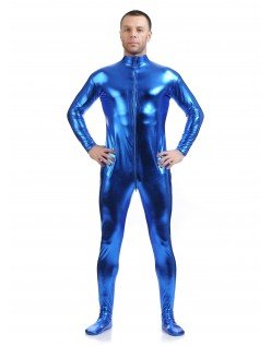 Metallisk Skinsuits Herre Morphsuits Uten Hette Blå