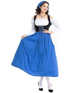 Oktoberfest Kostyme Blå Lang Tyroler Kjole Viktoriansk Stuepikekostyme