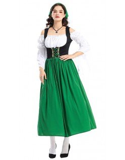 Oktoberfest Kostyme Grønn Lang Tyroler Kjole Viktoriansk Stuepikekostyme