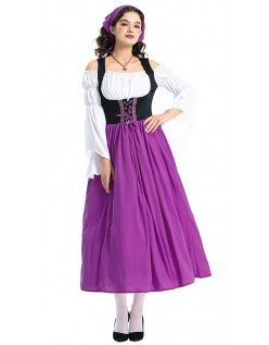 Oktoberfest Kostyme Lilla Lang Tyroler Kjole Viktoriansk Stuepikekostyme