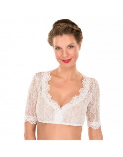 Dirndl Bluse for Kvinner Hvit Blondetopp Bayersk Oktoberfest Tradisjonell Bluse