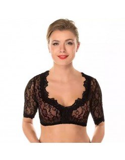 Dirndl Bluse for Kvinner Svart Blondetopp Bayersk Oktoberfest Tradisjonell Bluse