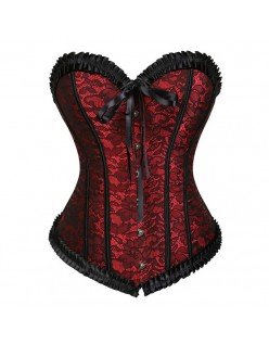 Burlesk Blomsterkorsett Korsettopp Plissert Trim Rød Korsett